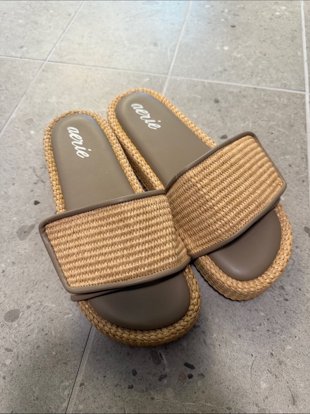 aerie Tan Woven Strap Slide Sandals